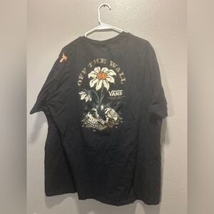 Vans Off The Wall Shirt XXL Black Flower Skull Graphic Faded Distressed